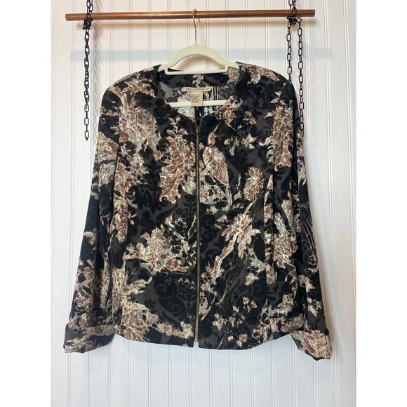 Requirements Jackets & Blazers - Requirements Black & Tan Bunout Corduroy Full Zip Jacket Womens Size L